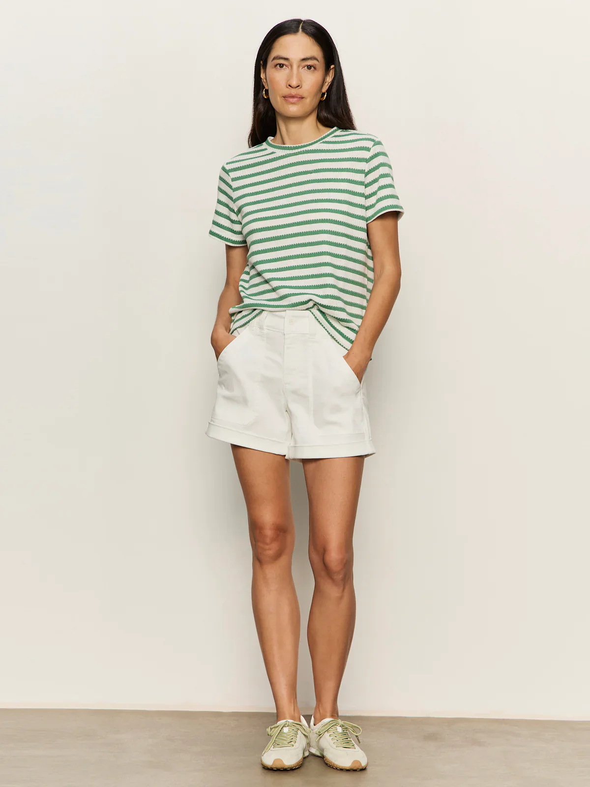 Sanctuary Perfect Textured Tee, Chalk/Green Juice Stripe - Image 5