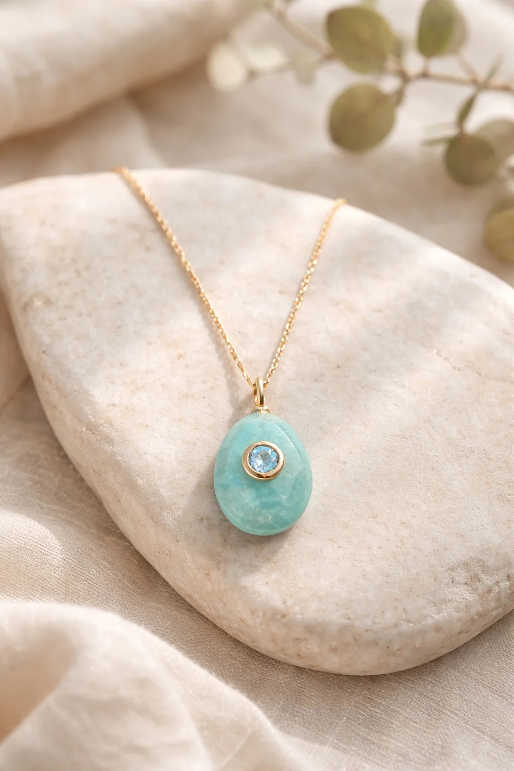 Sconset Flair Studio Amazonite Pendant Necklace w/ Bezel Set Blue Topaz - Image 3