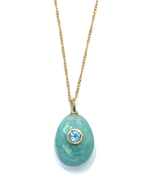 Sconset Flair Studio Amazonite Pendant Necklace w/ Bezel Set Blue Topaz - Image 4