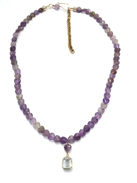 Sconset Flair Studio Heart Carved Amethyst w/ White Topaz Drop Necklace - Image 2