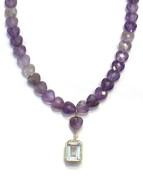 Sconset Flair Studio Heart Carved Amethyst w/ White Topaz Drop Necklace - Image 3