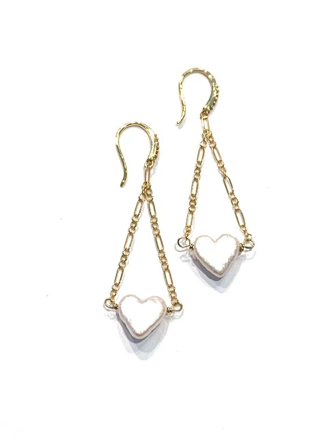 Sconset Flair Studio Heart Shaped Pearl Dangle Chain Earrings - Image 2