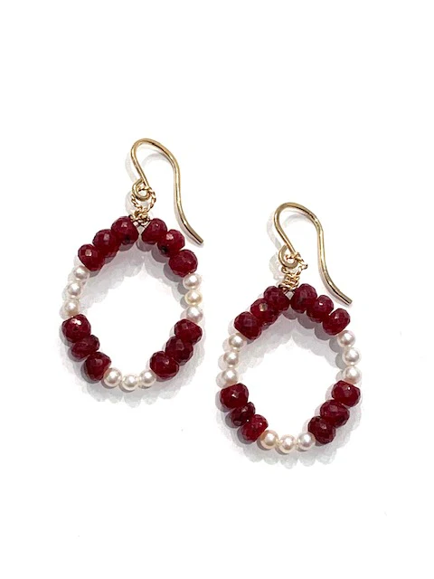 Sconset Flair Studio Faceted Ruby & Seed Pearl Earrings - Image 2