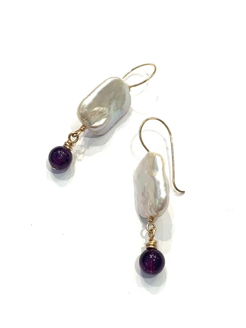 Sconset Flair Studio Tile Pearls w/ Amethyst Earrings - Image 2